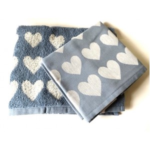 Hand- en Theedoek - Hearts - Blauw Grijs